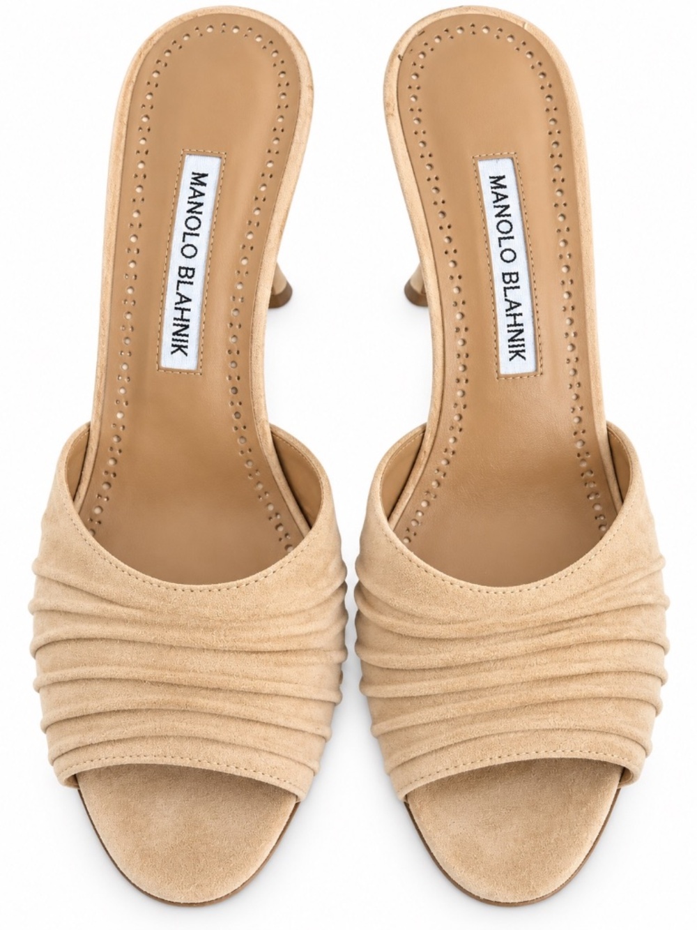 Manolo Blahnik Beige Suede Pleated Mule Heels Vintage Size 37.5 - Picture 2 of 9